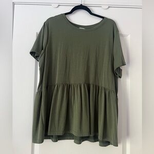 Time and Tru Olive Short Sleeve Peplum Top